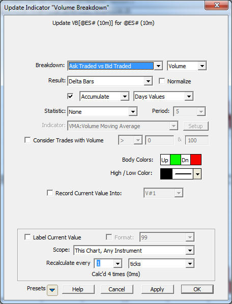 Cumdelta VB Settings